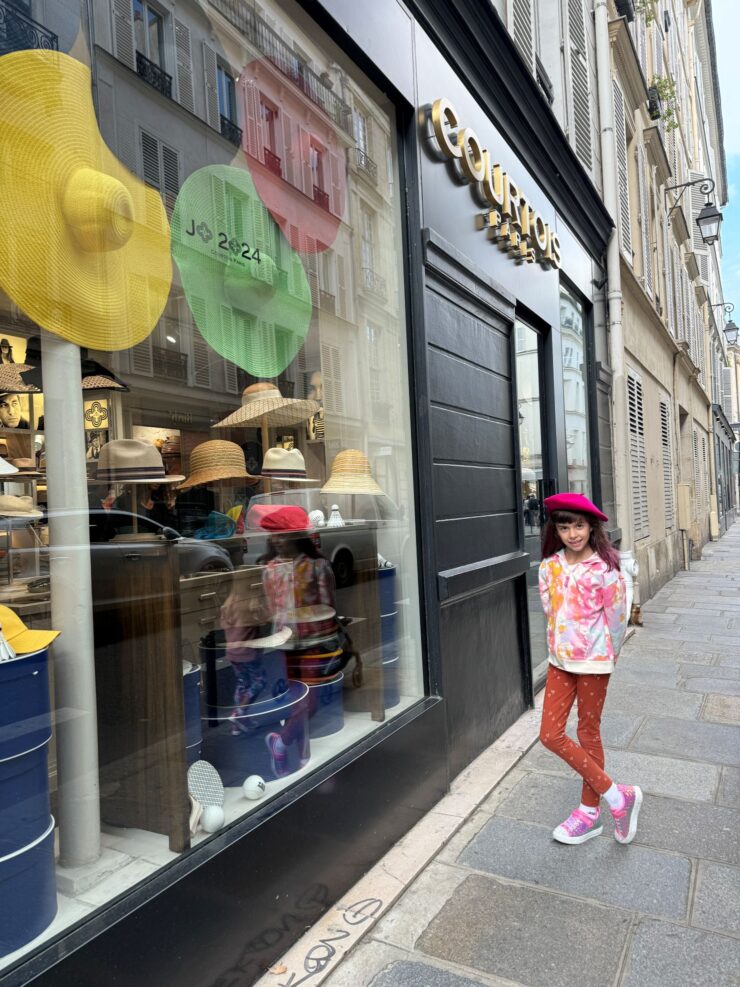 Posing with a beret hat at Courtois Paris