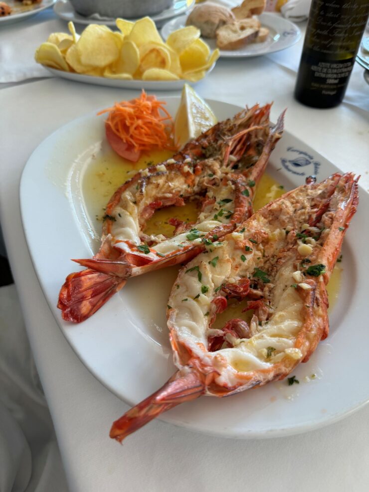 Grilled prawns at Buzio in Praia das Macas near Sintra Portugal