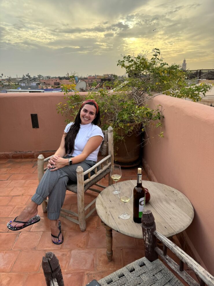 Relaxing on the rooftop terrace of Riad Itrane Marrakech Morocco