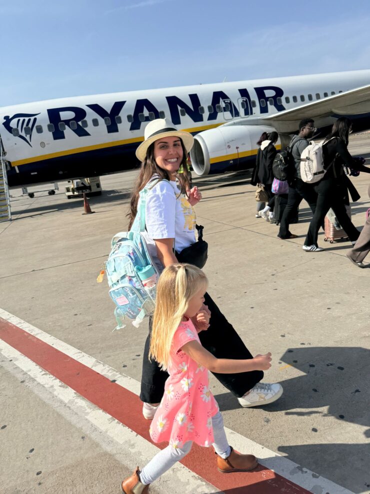 Walking to Ryanair plane leaving Marrakech Morocco