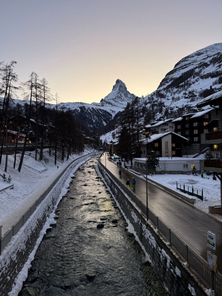 Matterhorn view from a bridge over the river in Zermatt, Switzerland