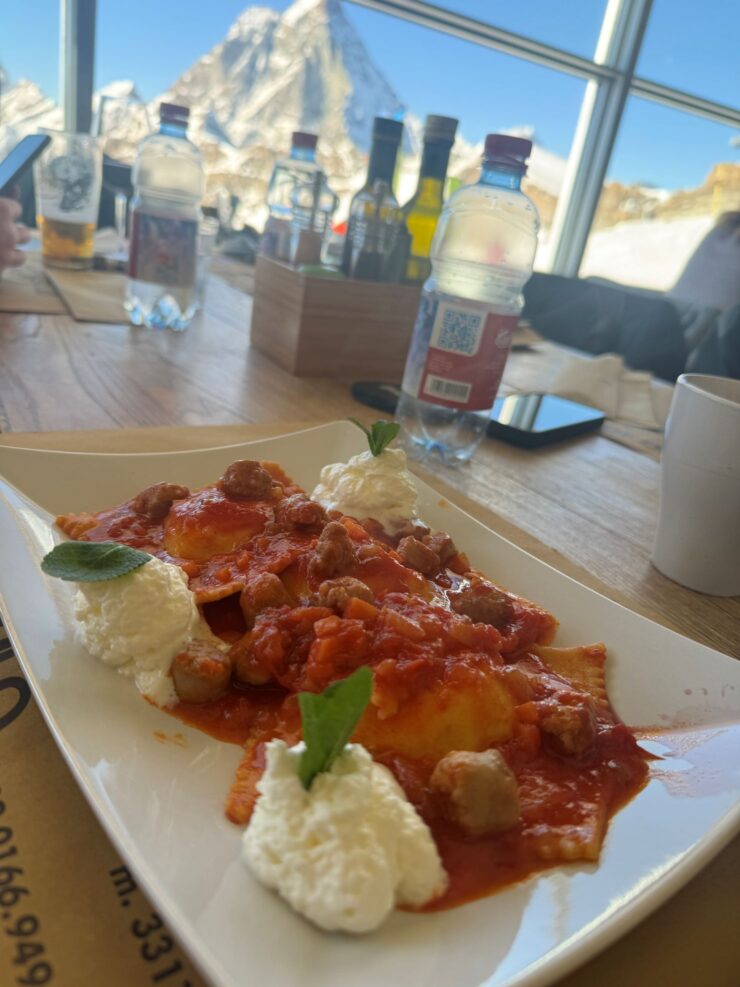 Ricotta ravioli at Ristorante Rifugio Cervino Italy Zermatt Switzerland