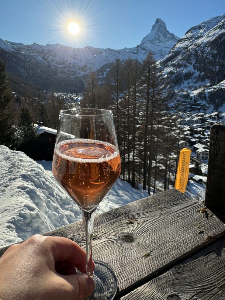 Champagne at Champagne Bar on ski slopes of Matterhorn Zermatt Switzerland