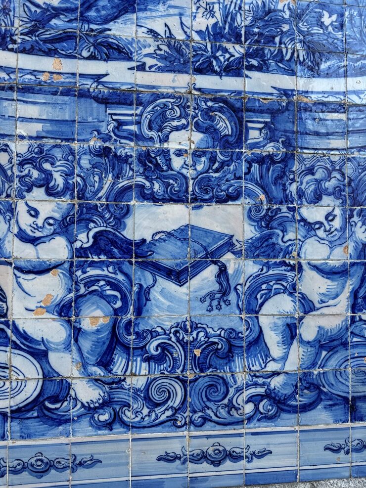 Azulejos, famous blue tiles of Portugal, in Porto, Portugal