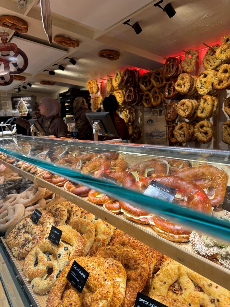 Pretzels at the Residenzplatz Christmas market in Salzburg, Austria