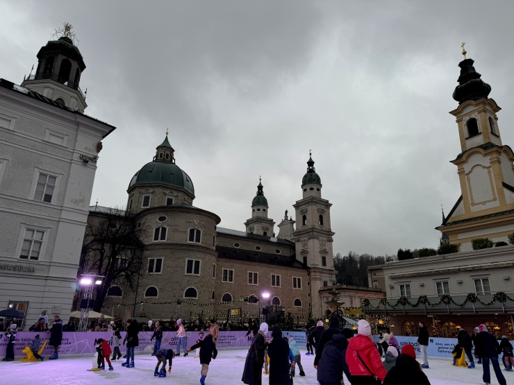 Ice skating rink at the Residenzplatz Christmas market in Salzburg, Austria