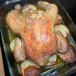 Roast chicken with roasted potatoes a perfect weeknight meal recipe