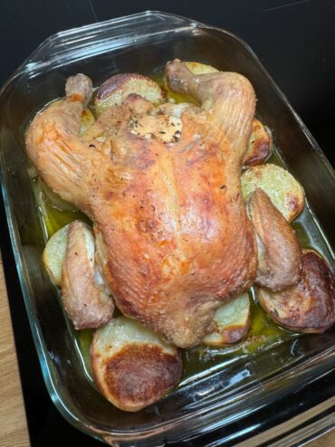 Roast chicken with roasted potatoes a perfect weeknight meal recipe