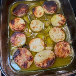 Garlic wine roasted potatoes a perfect side dish.