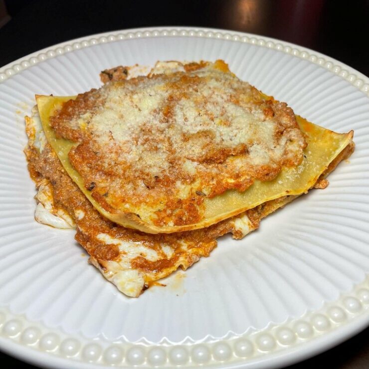 Easy homemade pasta used in a crispy bolognese lasagna