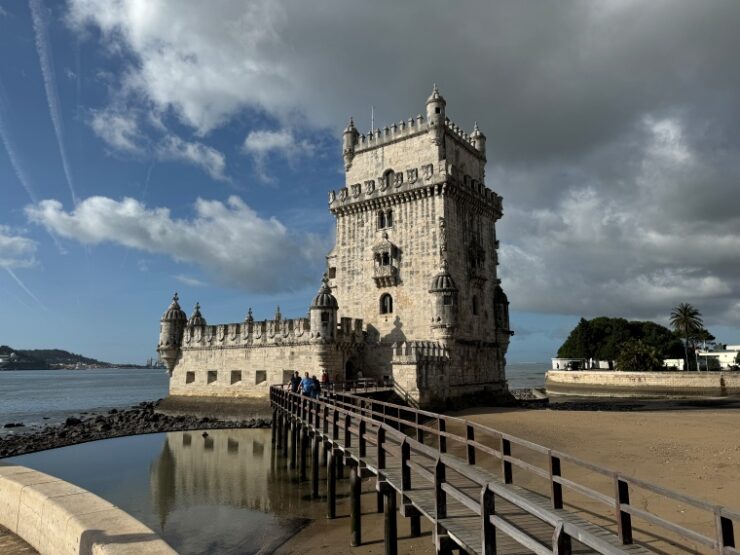 Exploring Belem and Cascais here is the Torre de Belem (Belem Tower) that once protected the river in Belem Lisbon Portugal