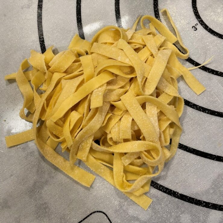 Easy homemade pasta cut into Tagliatelle